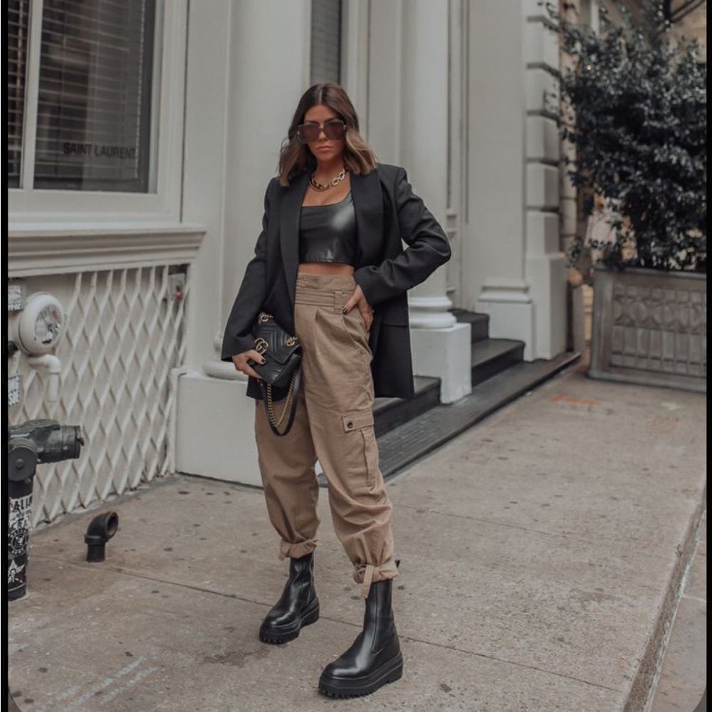 Black leather crop top